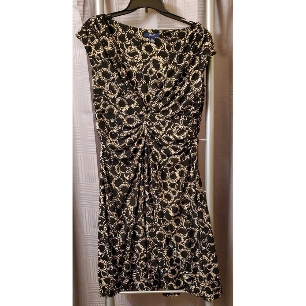 CHAPS Ralph Lauren Women's‎ Jersey Dress Geometric Black Ivory Stretch Size XL